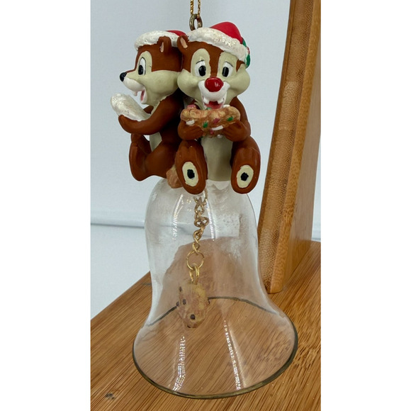 Disney Chip ‘n Dale Cookies Christmas Holiday Glass Bell Ornament 4" Tall - Picture 8 of 8